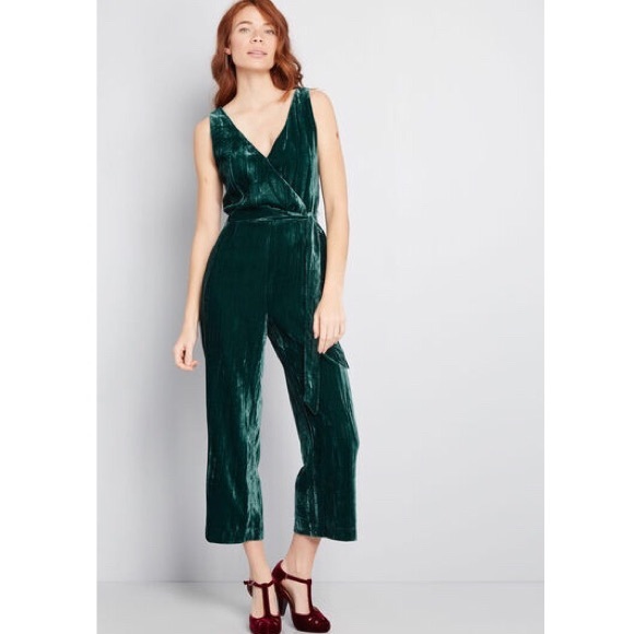 emerald green velvet jumpsuit